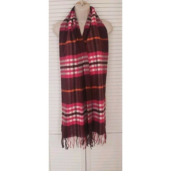 NEW V.FRAAS CASHMINK UNISEX PLAID BURGUNDY PINK SCARF MADE IN GERMANY 72 X 13.5 - Picture 2 of 5